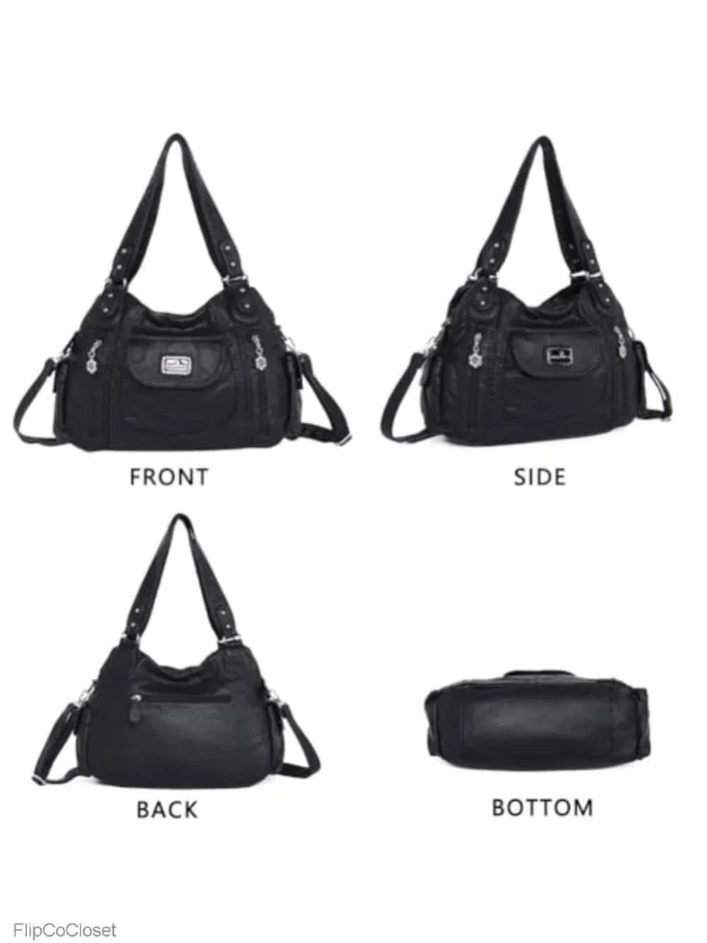 Large Faux Leather Hobo Shoulder Bag Multi Pocket Satchel Tote Purse